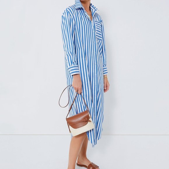 Tuckernuck Pomander Place Blue Stripe Constance Maxi Shirt Dress - Picture 3 of 5